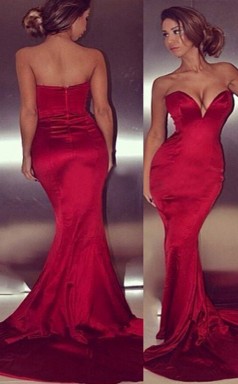 Meerjungfrau Satin Schatz Hofzug Mit Rüschen Kleid JTCv3833