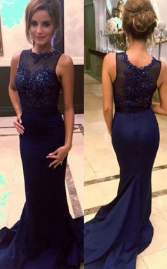 Meerjungfrau Satin One-shoulder Court Zug Mit Applique Kleid JTCv503