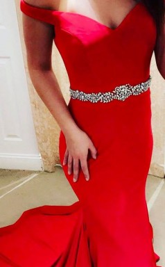 Schulterfreier Zug Aus Meerjungfrau-satin Mit Perlenkleid JTCv6033