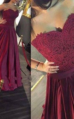 A-linie Satin Schatz Bodenlang Mit Spitzenkleid JTCv6243