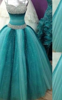 Ballkleid Tüll Spaghettiträger Bodenlang Mit Perlenkleid JTCv6253