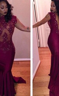 Meerjungfrau Satin Schaufelzug Mit Perlen Kleid JTCv6883