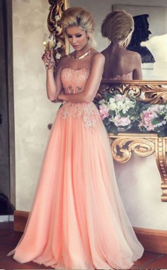 A-line Chiffon Trägerlos Bodenlang Mit Appliziertem Kleid JTCv9113