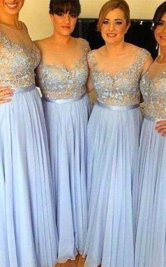 ärmellose Applikationen Beliebtes Bodenlanges A-linien-brautjungfernkleid Aus Chiffon QQ00882