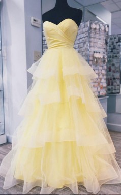 Gelbe Schichten Formelle Abschluss bendkleid REALS124