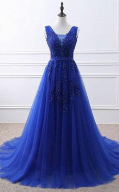 Königsblau Lace Perlen Formelles Kleid REALS134