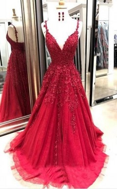 V Hals Burgunderte Spitzen -Abschluss ballkleid REALS135