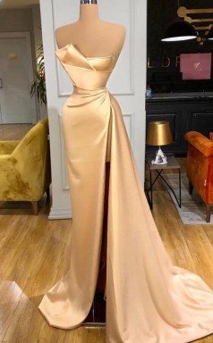 Champagner -Abschluss ballkleid Mit Split REALS157