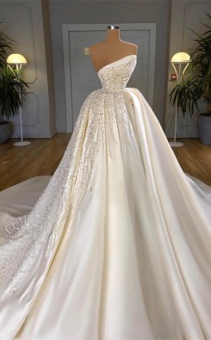 Elfenbein Designer -kugelkleid Promkleid Mit Kristallen REALS166