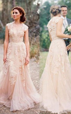 Hochwertiges ärmelloses Bodenlanges Brautkleid Mit V-ausschnitt Und Spitze Twa0152