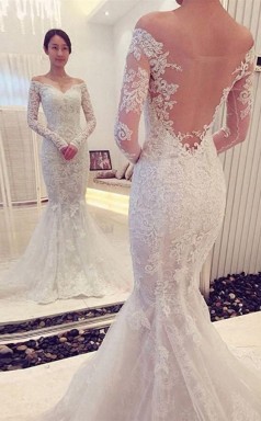 Charmantes Schulterfreies Meerjungfrau-hochzeitskleid Mit Langen Ärmeln Twa0182