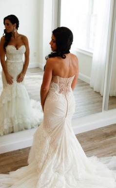 Sweetheart Meerjungfrau Gestuftes Brautkleid Aus Spitze, Gerüscht Mit Sweep-schleppe Twa0352