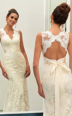 Charmantes Brautkleid Mit V-ausschnitt Spitze Etui Mit Schärpen Twa0402