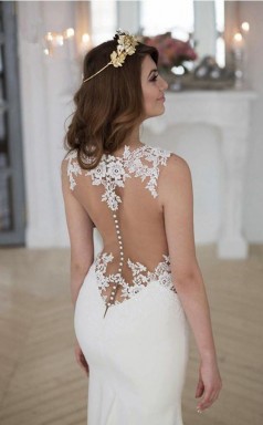 Atemberaubende Meerjungfrau ärmellose Spitze Brautkleid Reißverschlussknopf Twa0412