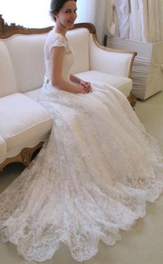 U-ausschnitt Kurzarm A-linie Brautkleid Aus Spitze Twa0432