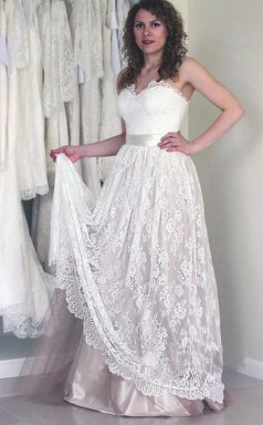 Schatz ärmelloses Langes Weißes Brautkleid Mit Spitze Twa0532