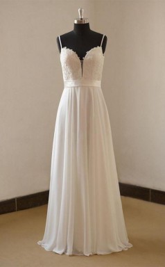 Vintage A-linie Spaghettiträger Langes Weißes Chiffon Brautkleid Twa0632