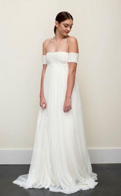 Bodenlanges A-line Schulterfreies Rückenfreies Chiffon Brautkleid Twa0722