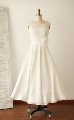 Elfenbein Illusion U-boot-ausschnitt Tee Länge ärmelloses Brautkleid Twa0732