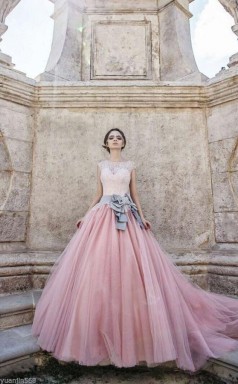 Ballkleid Mit Flügelärmeln Spitze Bowknot Rosa Tüll Brautkleid Twa0742