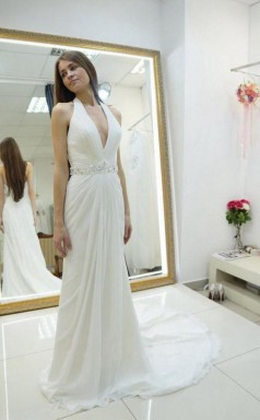 Etui Neckholder Rückenfreies Sweep-zug-brautkleid Mit Perlenstickerei Twa0782