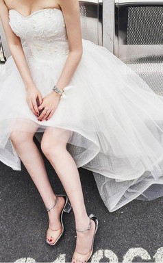 High Low Sweet Heart Tüll Perlen Brautkleid Mit Hofschleppe Twa0852