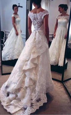 Klassisches Schulterfreies Brautkleid In A-linie Aus Spitze Twa0942