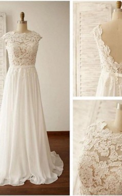 U-ausschnitt V-rücken Spitze A-linie Brautkleid Twa1002