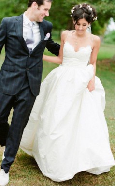 Spaghettiträger Bodenlanges Weißes Brautkleid Mit Spitze Twa1172