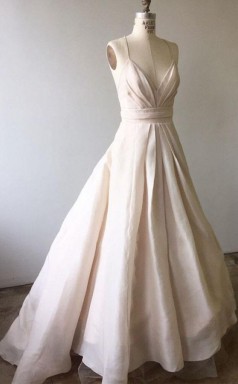 Spaghetti-träger Hellrosa Langes Hochzeitskleid Mit überschnittenem Rücken Twa2102