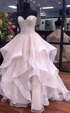 A-linie Sweetheart Bodenlanges Brautkleid Aus Organza Mit Perlenstickerei Twa2242