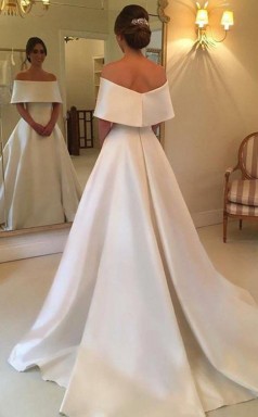 A-linie Schulterfreies Brautkleid Aus Satin Mit Schleife Und Rüschen Twa2442
