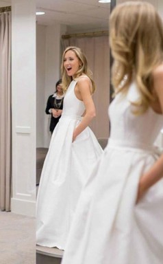 A-linie Rundhalsausschnitt Brautkleid Aus Satin Mit Schleifentaschen Twa2632