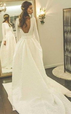 A-linie Rundhals Rückenfreies Satin Brautkleid Mit Ärmeln Twa2662