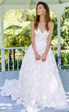 A-linie Spaghettiträger Rückenfreies Langes Brautkleid Aus Spitze Twa2672