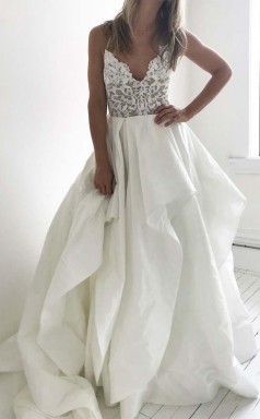 Elegante Träger Elfenbein Langes Brautkleid Mit Spitzenabschluss Twa2742