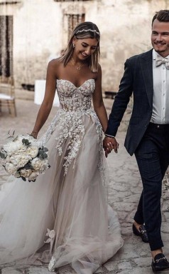 A-linie Schatz ärmelloses Sweep Zug Tüll Brautkleid Twa2952