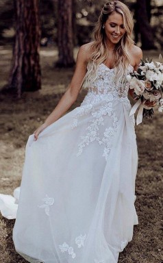 A-linie Sweetheart Sweep Zug Brautkleid Mit Applikationen Perlenstickerei Twa3932