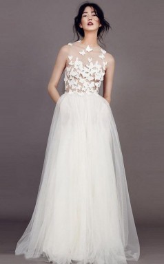 Brautkleid U-bahn A-linie Schmetterling Applikationen Tüll Elfenbein Brautkleid Twa4212