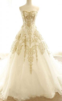 Brautkleid Elfenbein Gold Applikationen Sweepbrush Schleppe Brautkleid Twa4302