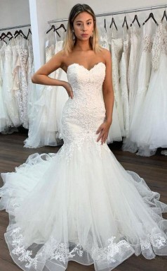 Sweetheart-ausschnitt Sexy Spitze Meerjungfrau Brautkleid Mit Rüschen Twa4642wa