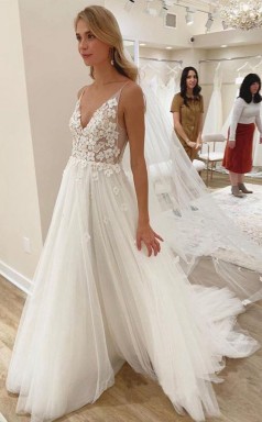 Elfenbeinfarbenes Brautkleid Mit V-ausschnitt Und Ungefüttertem Mieder Twa4762