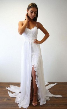 Sexy Spaghetti-trägern Weißes Langes Strandhochzeitskleid Twa50132