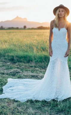 Wunderschöne Spitze Elfenbein Meerjungfrau Schatz Rustikales Hochzeitskleid Twa5122