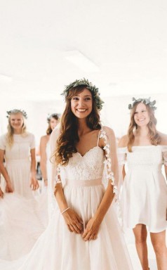 A-linie Spaghettiträger ärmelloses Brautkleid Mit Hofschleppe Twa5412