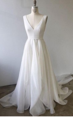 A-linie V-ausschnitt Elfenbein Brautkleid Hochzeitskleid Mit Hofschleppe Court