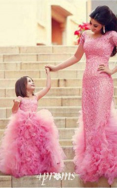 Prinzessin Illusion Rosa Kinder Mädchen Mutter Tochter Kleid CH0152