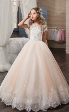 Juwel Kurzarm Süßigkeiten Rosa Kinder Ballkleider Chk016