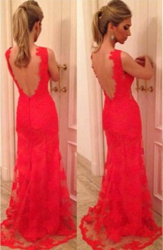 Meerjungfrau Spitze V-ausschnitt Bodenlang Mit Applikation Kleid JTC007553