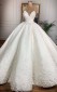 Luxus Spitze 3d Blumen Spaghetti Ballkleid Dubai Hochzeitskleid GBWD026